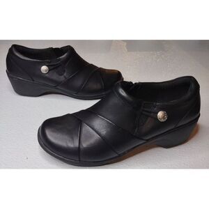 Clarks Women's Channing Ann Black Leather Slip-On Loafers Shoes Size 7.5 Wide